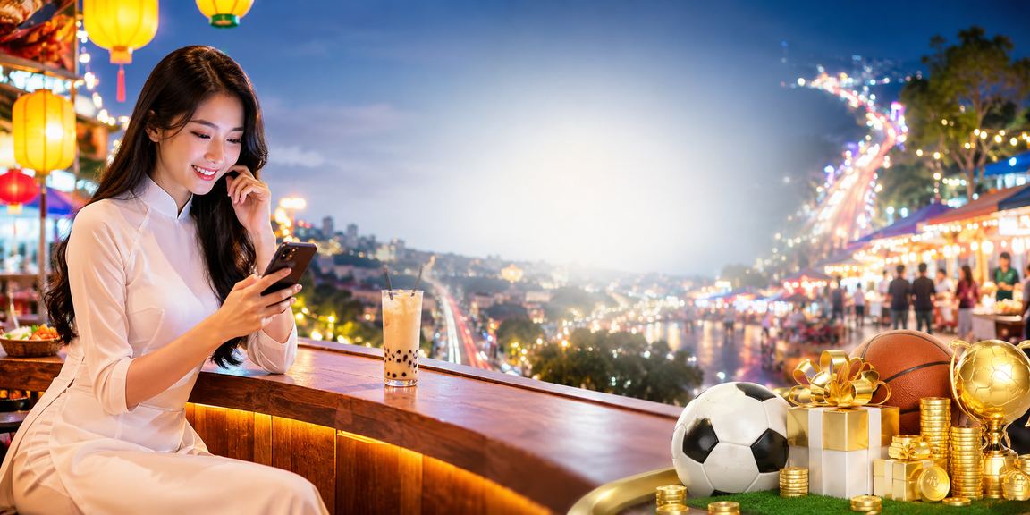 Phụ nữ mặc áo dài tại Đà Lạt truy cập casino và xổ số trên điện thoại